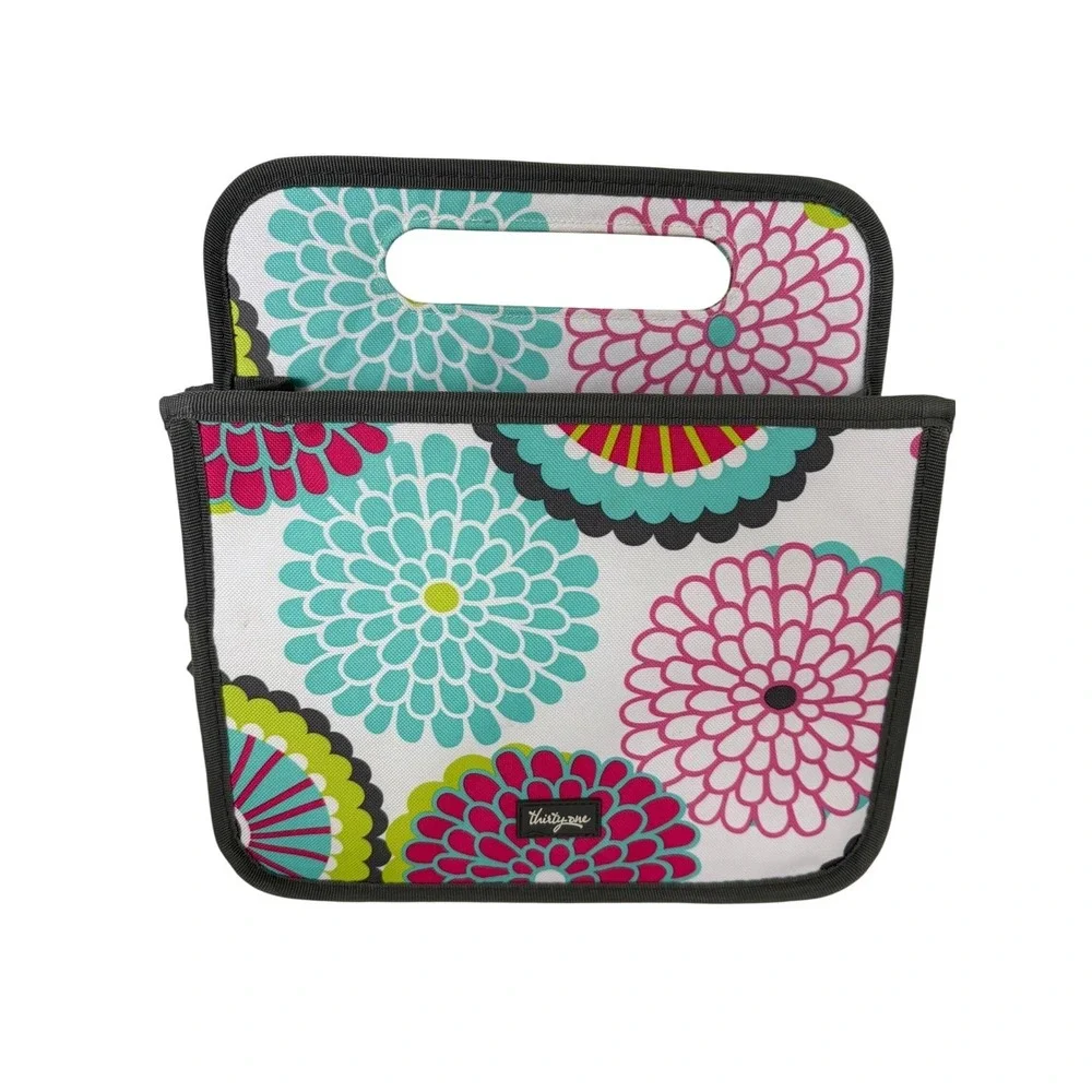 Thirty-One Double Duty Caddy Bubble Bloom Floral Organizer Tote Bag Gray Pink